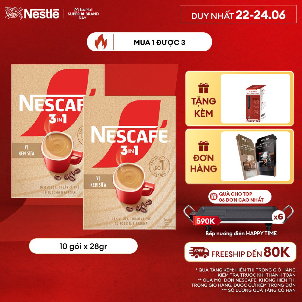 [ƯU ĐÃI THÁNG 6] Combo 2 Hộp Cà phê hòa tan NESCAFÉ 3IN1 VỊ KEM SỮA 20 gói