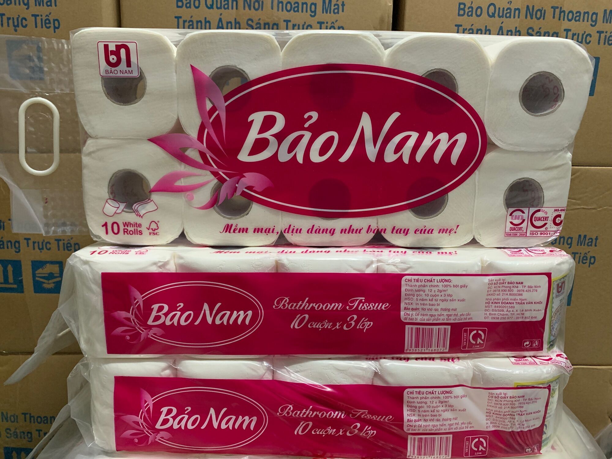 LỐC 10 CUỘN CAO CẤP CÓ LÕI BẢO NAM- GIẤY LỤA 3 LỚP MỀM MỊN VÀ DAI