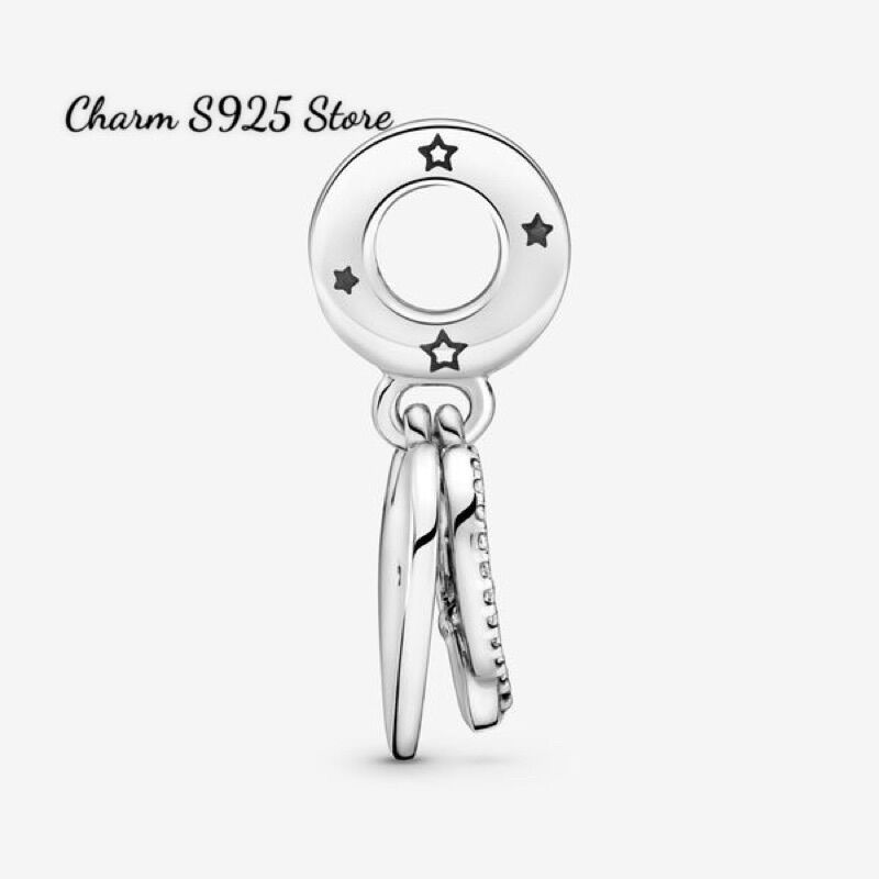 CHARM PAN ALE TREO ĐÔI MÈO HÌNH TIM BẠC S925