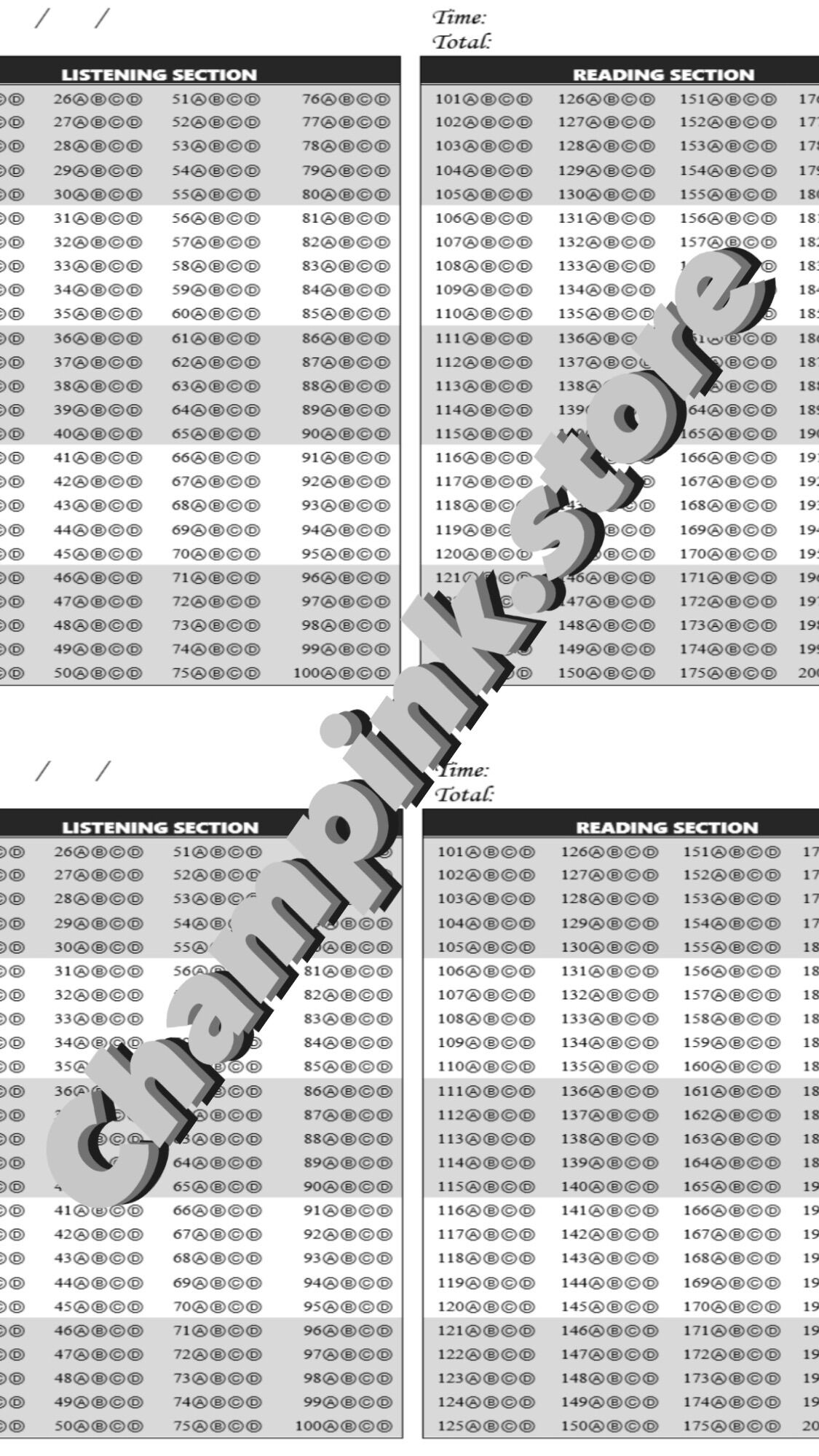 PHIẾU TRẮC NGHIỆM TOEIC MÀU PASTEL - 30 tờ