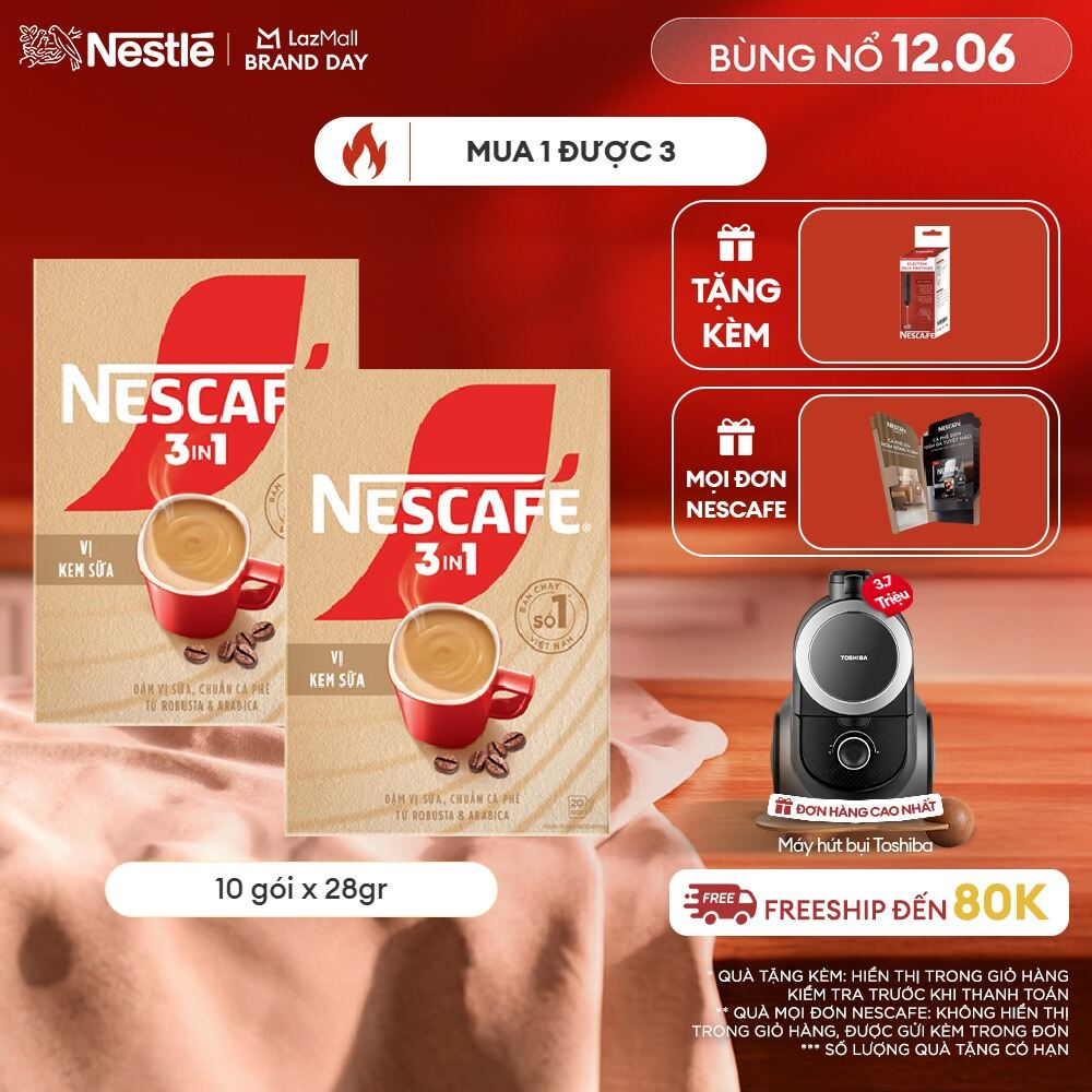 [ƯU ĐÃI THÁNG 6] Combo 2 Hộp Cà phê hòa tan NESCAFÉ 3IN1 VỊ KEM SỮA 20 gói
