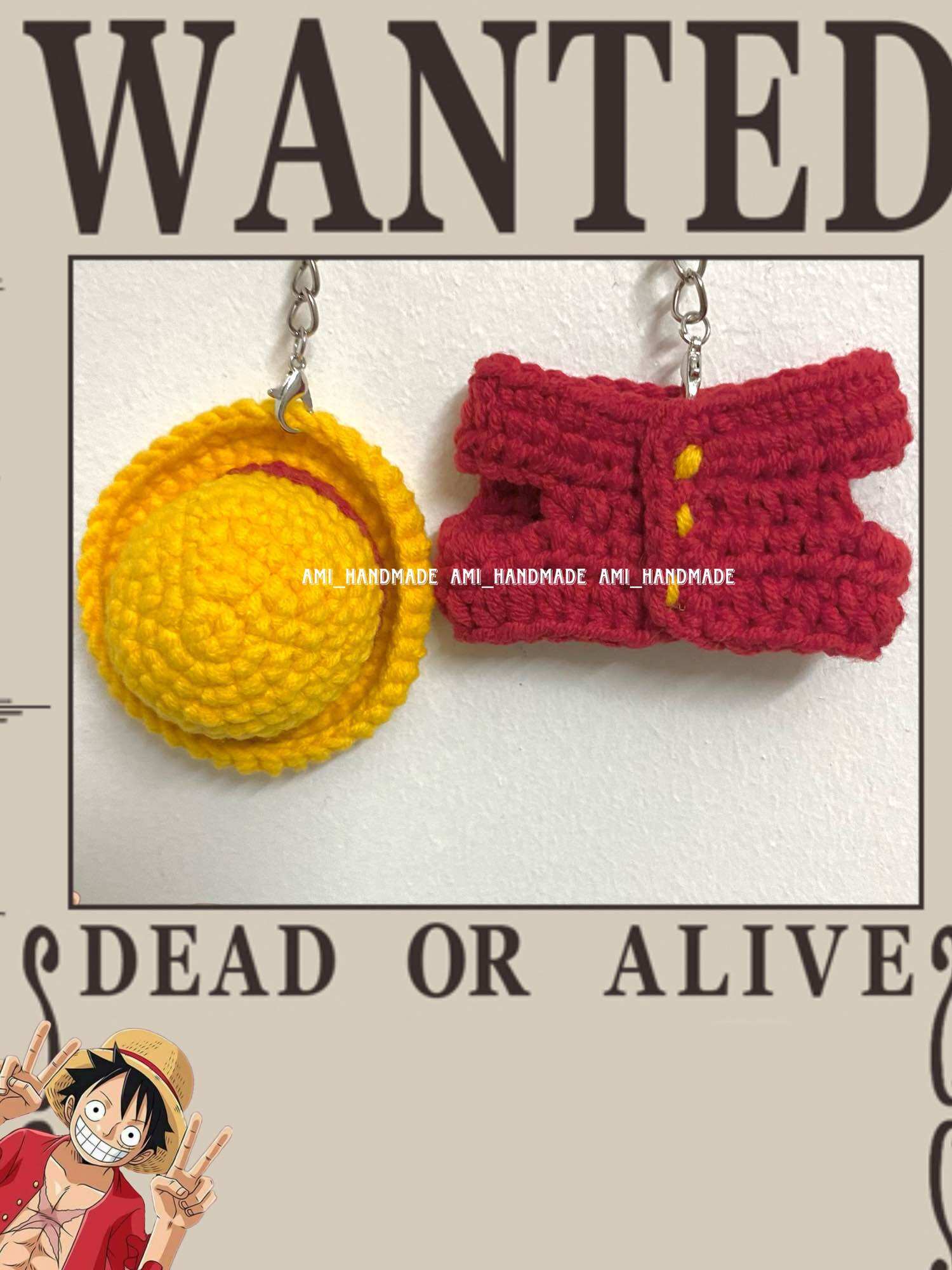 Móc khoá len nón, áo Luffy One Piece