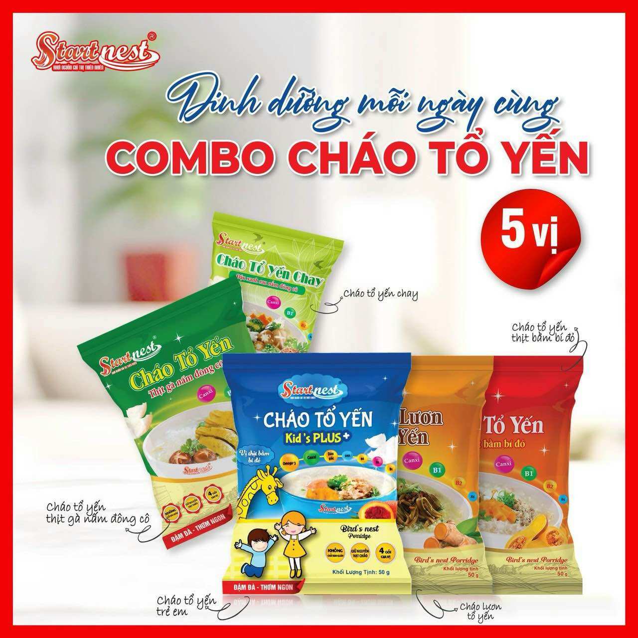 Combo 10 Gói Cháo Tổ Yến Thịt Bằm Bí Đỏ Start Nest Gói 50g