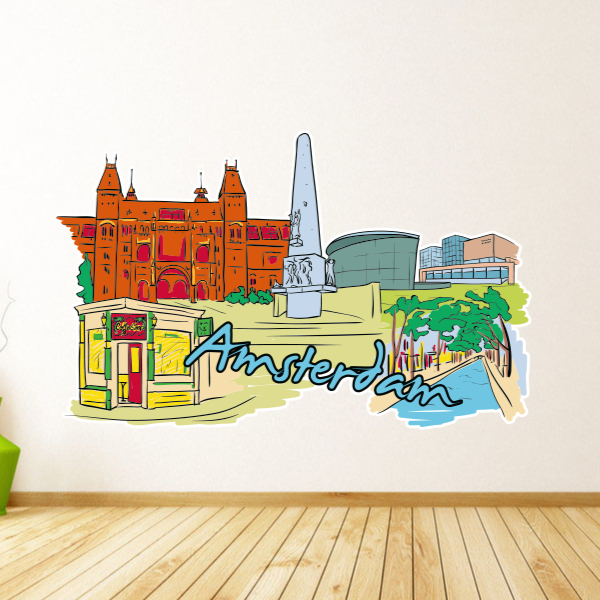 Amsterdam minh họa du lịch từ mốc tường Sticker trang trí đám cưới Vinyl không thấm nước tường Sticker hình nền decal