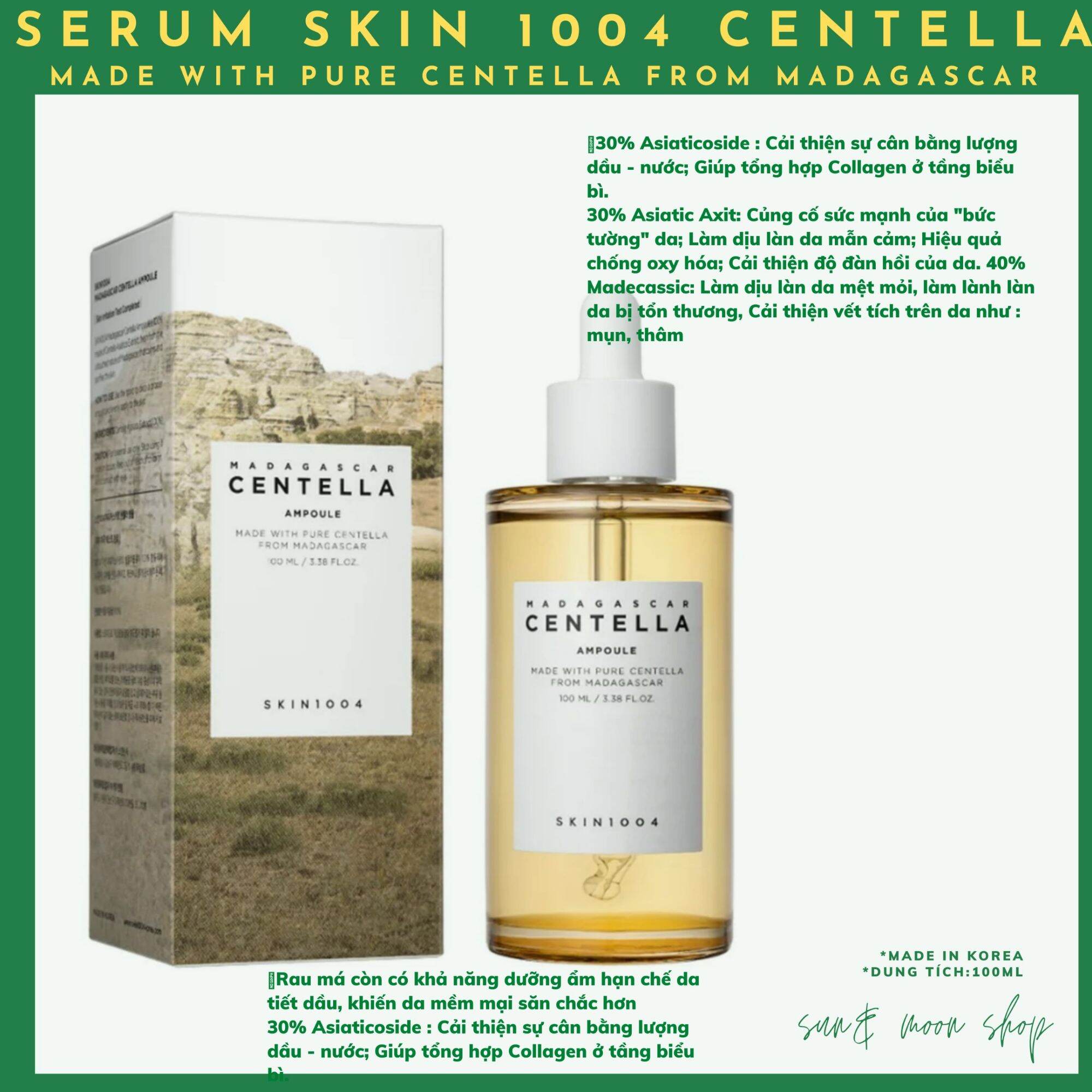 Serum Rau Má Skin1004 Madagascar Centella Giảm Mụn Phục Hồi Da