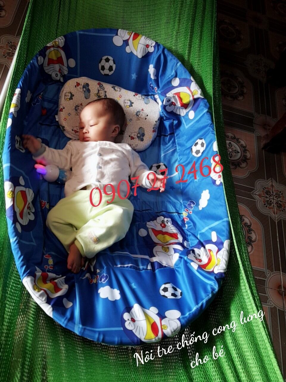 Combo nôi tre kèm nệm bọc nôi 0-24 tháng chống cong lưng cho bé