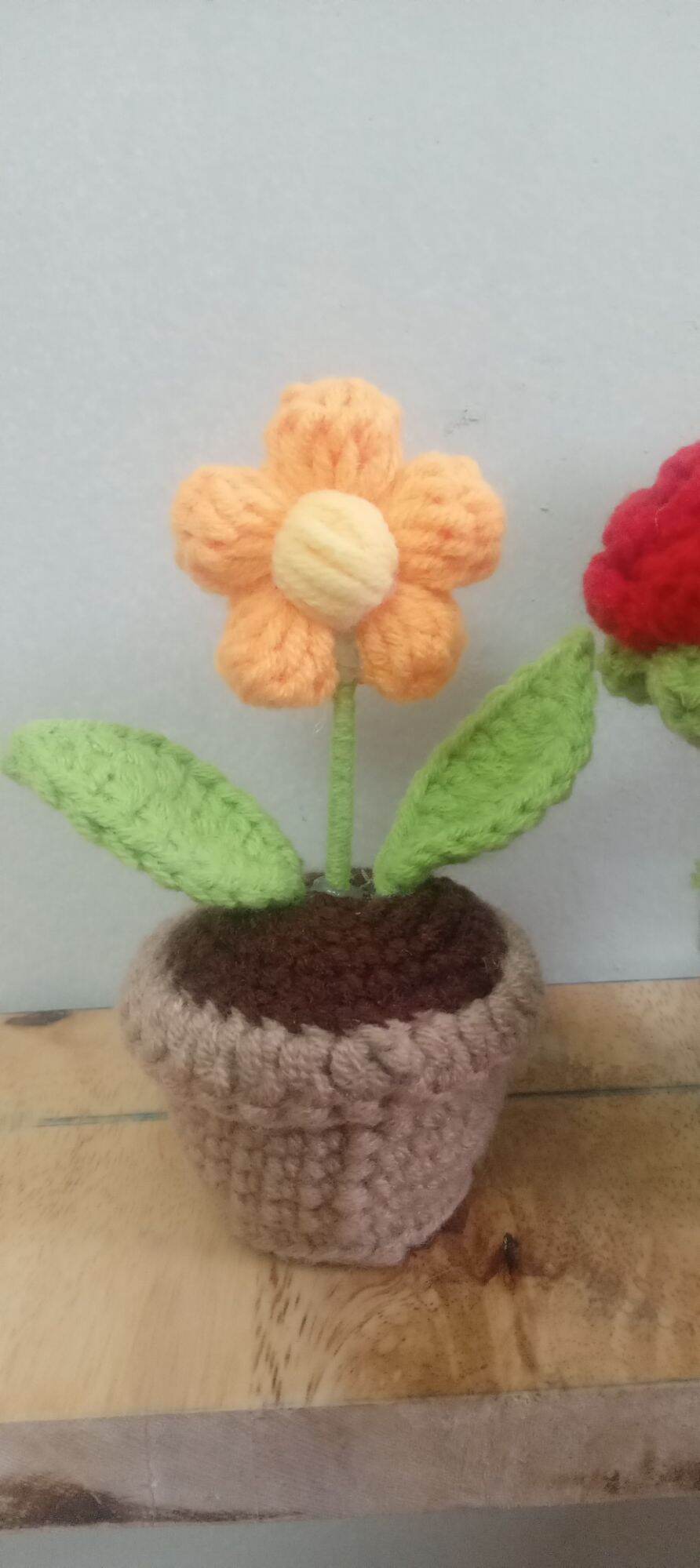 Chậu Hoa len mini, chậu hoa len handmake 5 cánh.