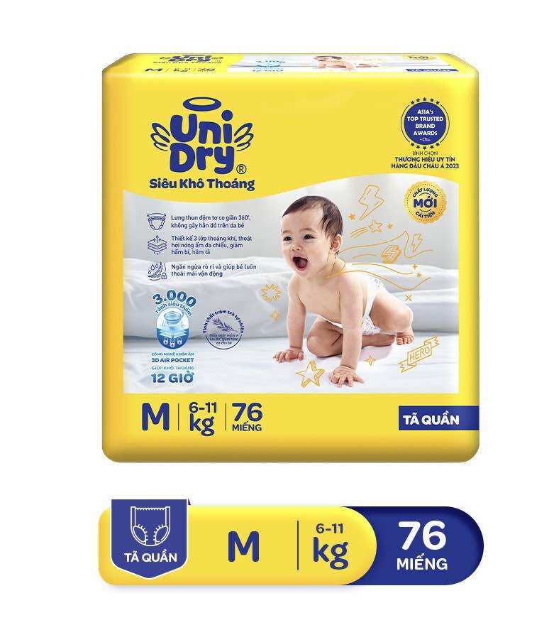 Tã Quần UniDry Gói Siêu Đại M76/L68/XL60/XXL54
