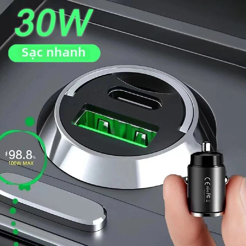 Bộ Sạc Xe Hơi Mini Hai Cổng USB Bộ Sạc Nhanh 2 Cổng Cho iPhone Xiaomi Huawei Samsung - Khe Cắm Bật L