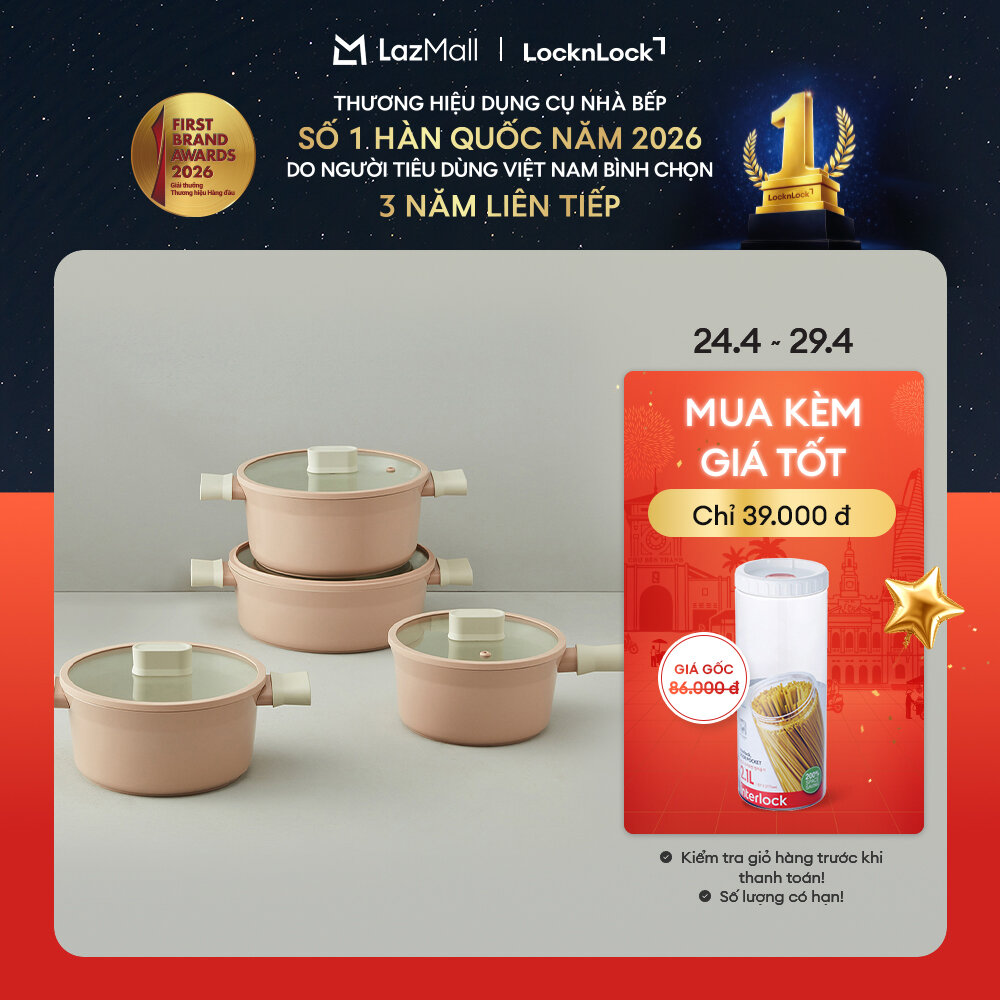 Nồi nhôm chống dính Suit IH LockLock size 18cm-20cm-22cm-24cm - Dùng cho cả bếp từ - Sâu lòng, chín nhanh – Màu hồng - Hàng chính hãng
