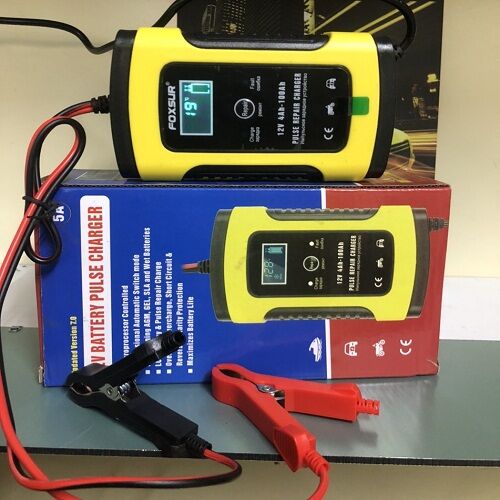 Bộ sạc điện acquy FOXSUR 12v 5A kèm phục hồi  bình tự ngắt xe máy. xe hơi...bình sạc acquy 12v