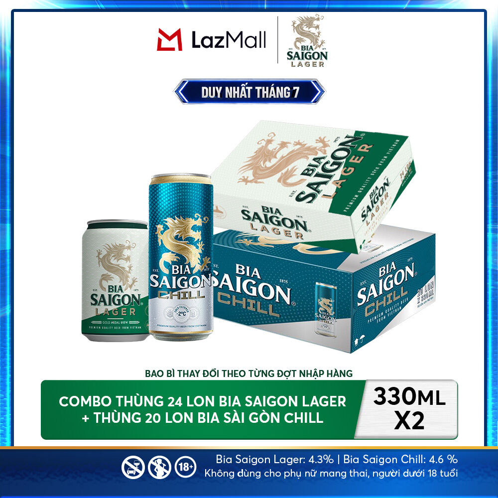Nồng Độ Cồn 4.3% - Combo 1 Bia Saigon Lager 330ml + Nồng Độ Cồn 4.6% - 1 Bia Sài Gòn Chill 20 Lon 330ml