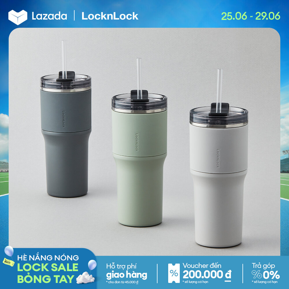 LHC4277 - Bình giữ nhiệt LocknLock Metro Drive 650ml kèm ống hút và cọ rửa - Nắp trong suốt, thân bình thép không gỉ - Hàng chính hãng