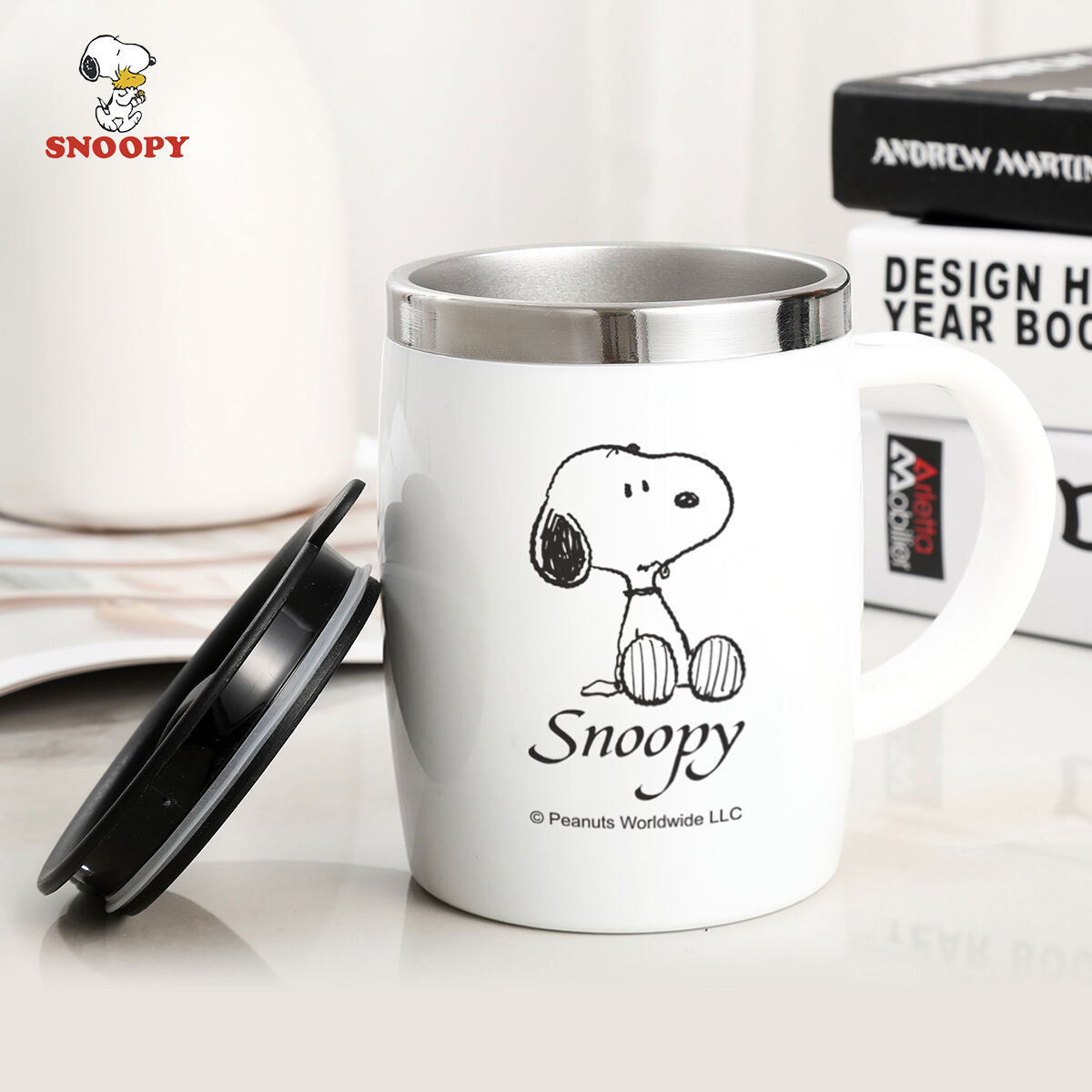 Cốc Nước Văn Phòng Snoopy Cốc Trà Inox Cốc Mug Uống Nước Nam Nữ Cốc Cà Phê Có Muỗng Có Nắp Cốc Gia Dụng