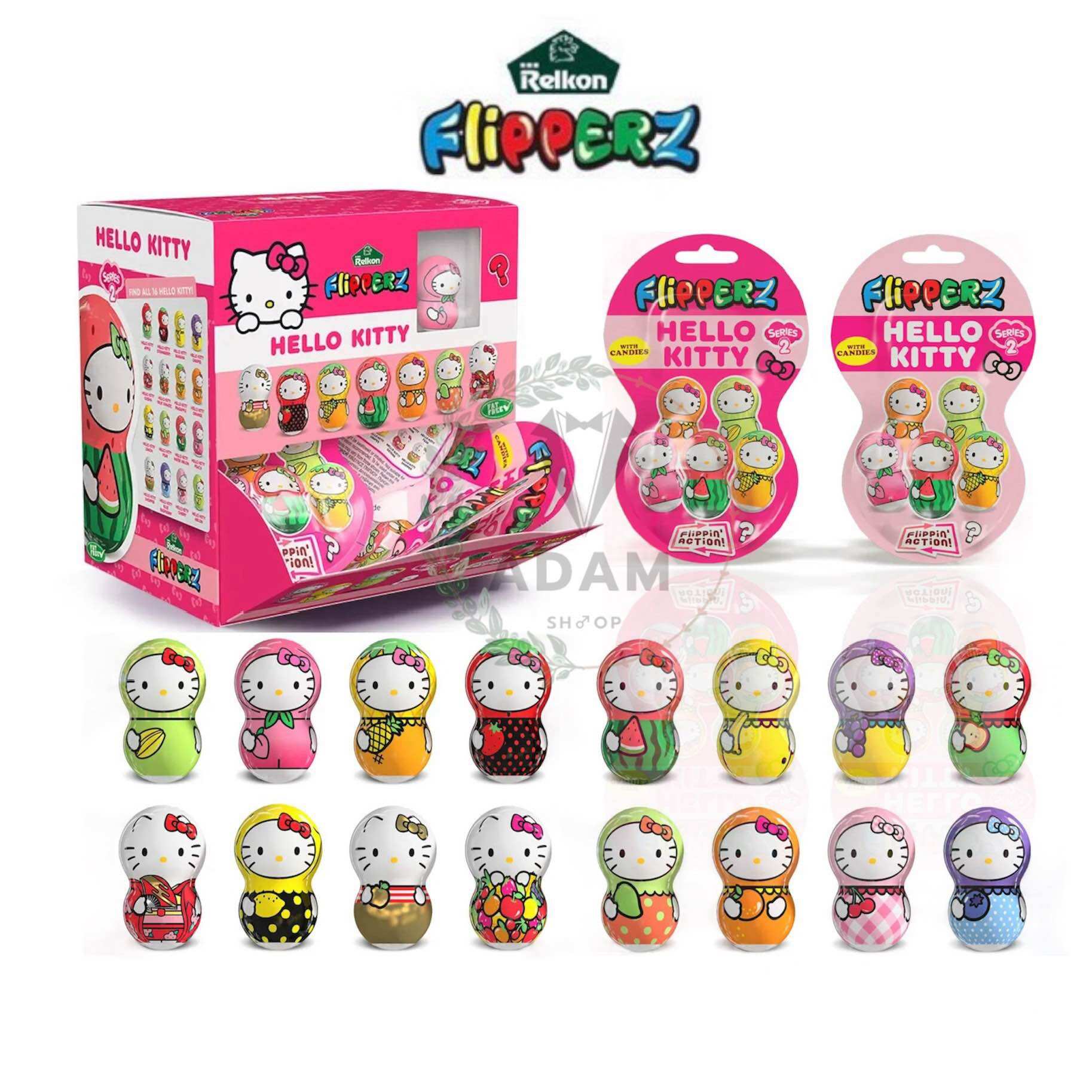 Hộp 24 gói kẹo đồ chơi lật đật My Little Pony, Hello Kitt,y PJ masks Flipperz