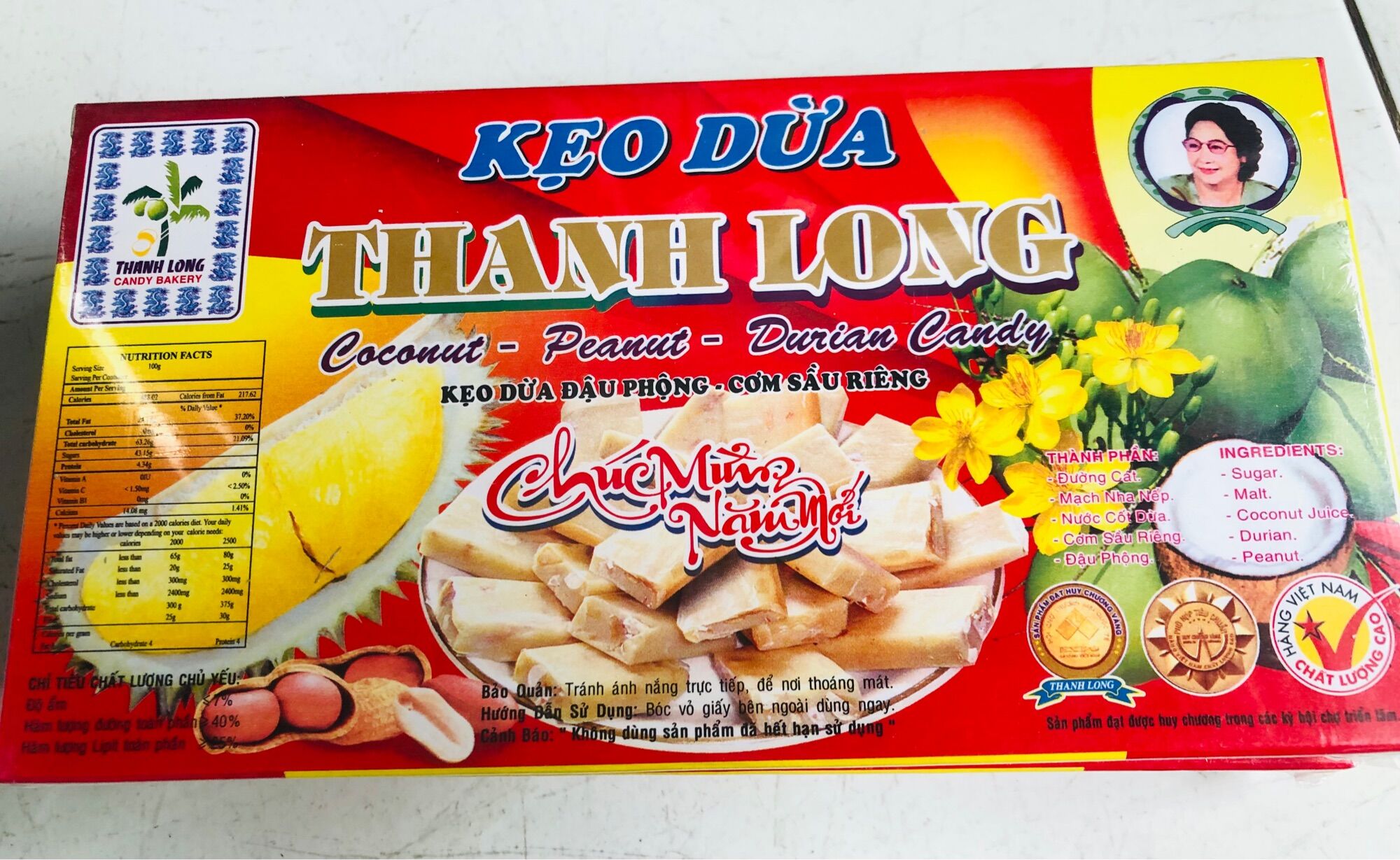 Kẹo dừa đậu phộng sầu riêng 500gram ( Thanh Long)