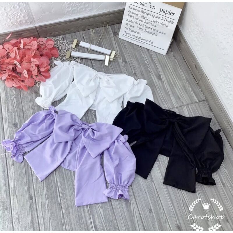 Áo croptop tay phồng, áo nơ xinh trễ vai siêu hot 30a