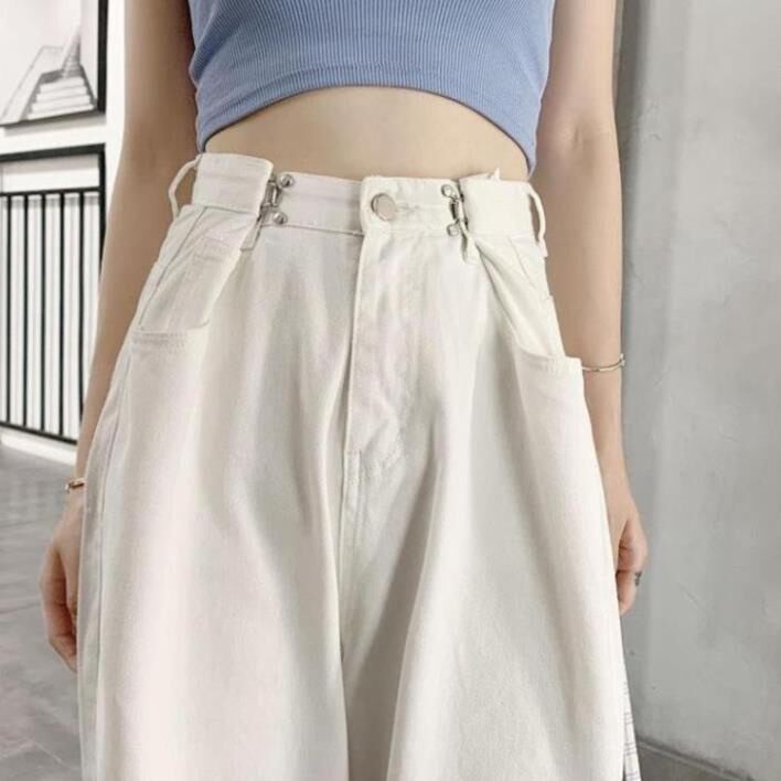 Quần jean trắng nữ, vải dày dặn mềm mại