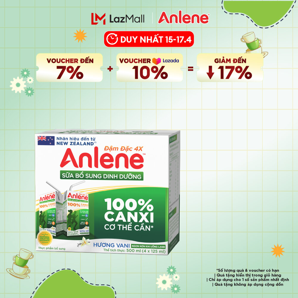 [Voucher giảm đến 26%]Lốc 4 Hộp Sữa Nước Anlene Hương Vani Đậm Đặc Ít Béo 110Ml