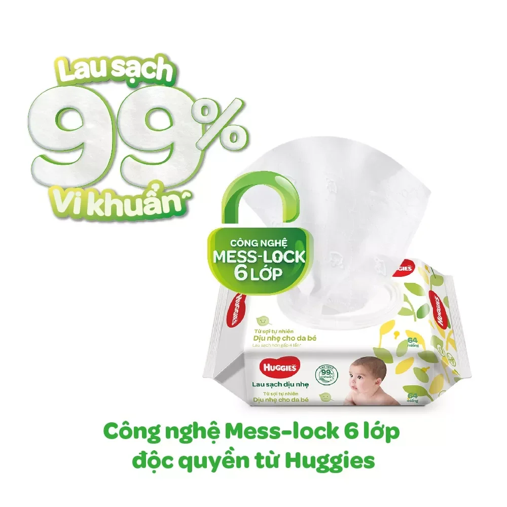 Comnbo 5 gói Khăn ướt Huggies không mùi (80 miếng/gói)