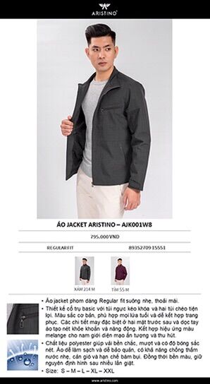 Áo khoác jacket nam Aristino chống nước