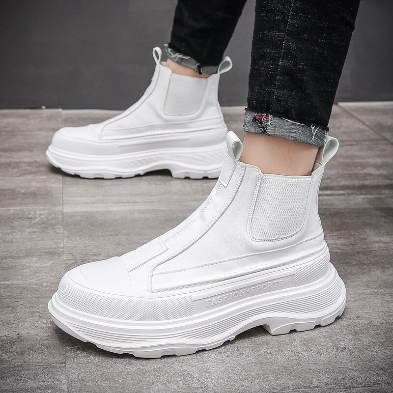 Bốt dr. martens màu trắng bốt da chelsea cổ cao mùa đông mẫu mới 2024 cho nam bốt ngắn workwear ống khói tăng chiều cao đế dày