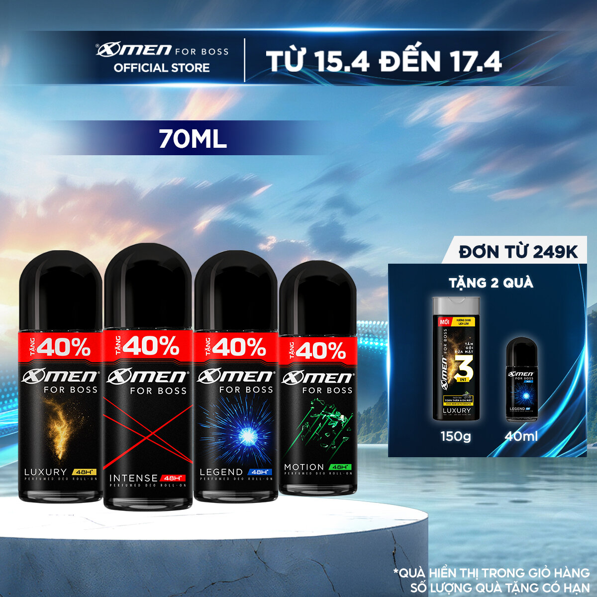 [ Tặng thêm 40% dung tích ] Lăn khử mùi X-Men For Boss Intense/ Luxury/Legend/Motion 70ml - Hương nước hoa châu Âu