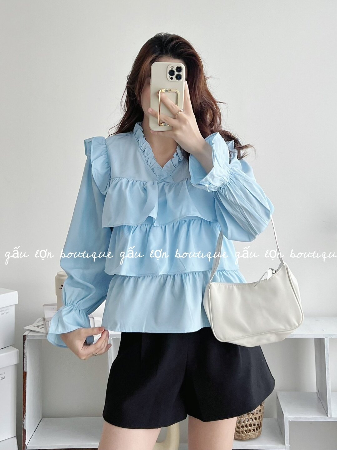 áo babydoll cổ v bèo 3tầng tiểu thư