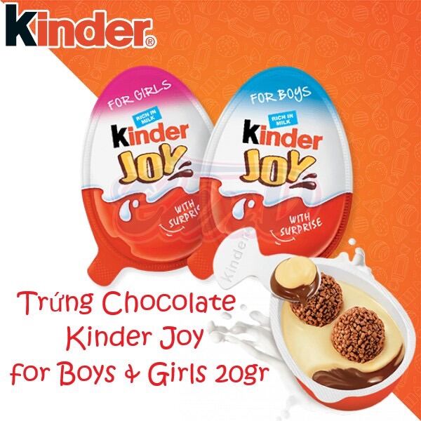 Combo 6 Trứng Chocolate Kinder Joy đồ chơi bé trai và bé gái 20gr