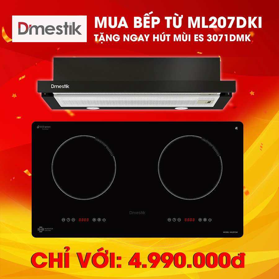 Bếp từ D'Mestik ML207 DKI - Bếp từ đôi lắp âm 730x420mm, công suất 4000W, mặt kính Kanger