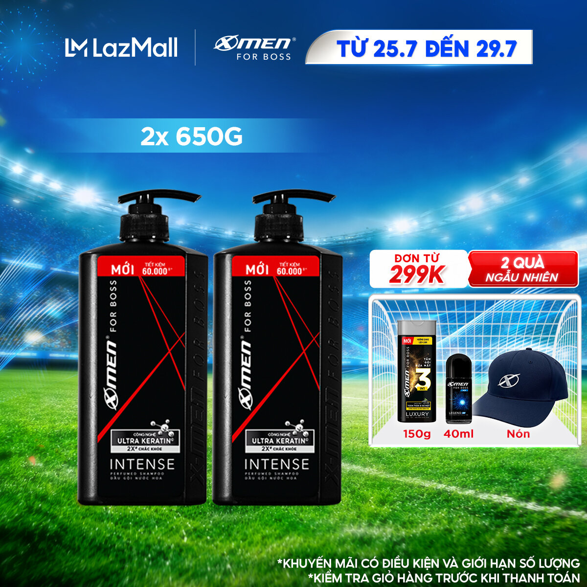 Combo 2 Dầu gội X-Men for Boss hương trầm đầy nội lực Intense với Ultra Keratin© mới 650g