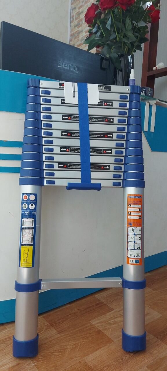 Thang nhôm rút đơn 5m đai xanh cực chắc giá rẻ