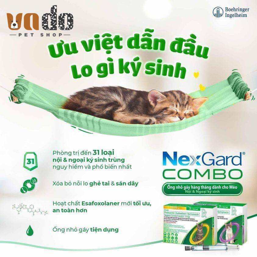 [1 ống] Nhỏ gáy Nexgard Combo cho mèo, sạch 31 loại ký sinh trùng cho mèo