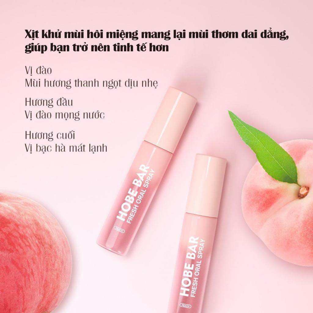 (Mua 1 tặng 1) Xịt Thơm Miệng HOBEBAR Hương Đào Loại Bỏ Vi Khuẩn Gây Hôi Miệng Không Chất Bảo Quản Giữ Mùi Lâu 20ml
