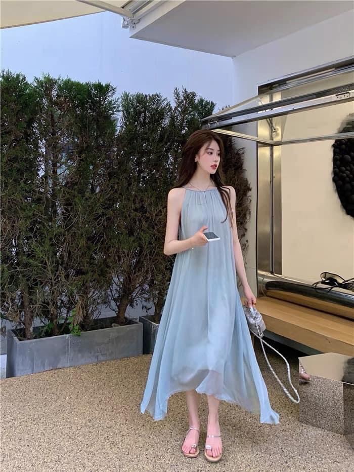 váy yếm maxi chất liệu vải tơ mềm