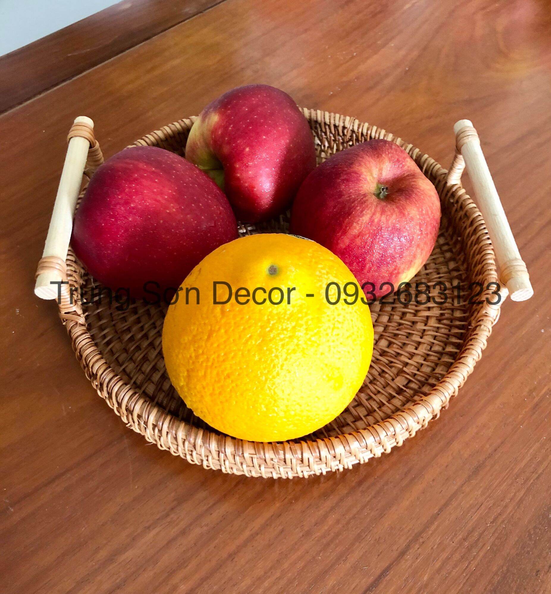 Khay Mây Tre Đan Có Tay Cầm Gỗ