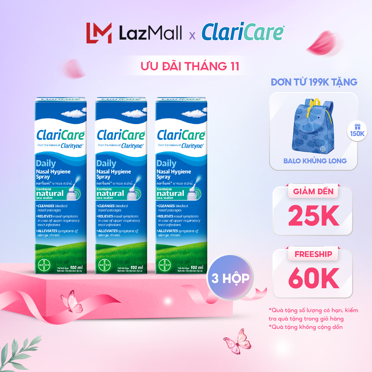 Bộ 3 Dung Dịch Xịt Vệ Sinh Mũi Claricare 100ml