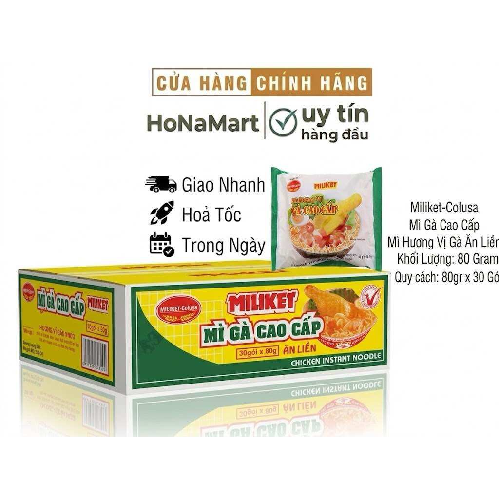 Thùng 30 Gói Mì Gà Cao Cấp Miliket gói 80gram