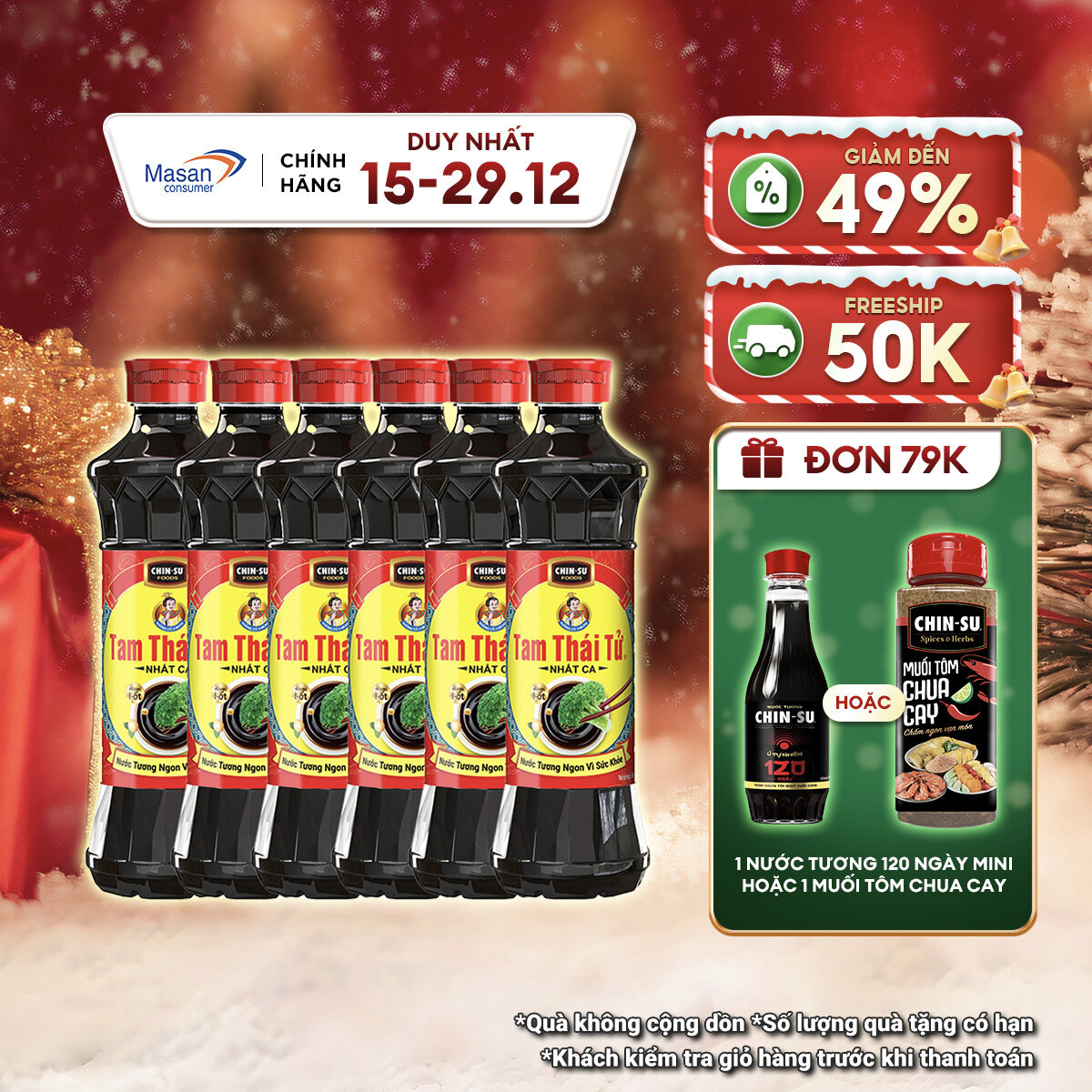   15.12-29.12 Voucher 18% CHO ĐƠN TỪ 199K Combo 6 Nước Tương Tam Thái Tử Nhất Ca 650ml 