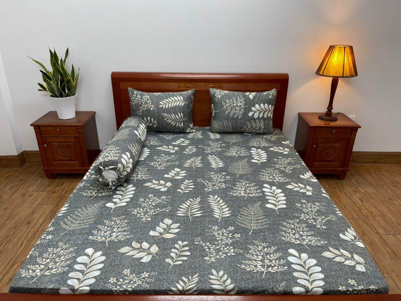 Bộ drap thun lạnh Hàn Quốc cao cấp 4 món mẫu lá. nhiều kích thước. nệm cao 5 _ 30cm