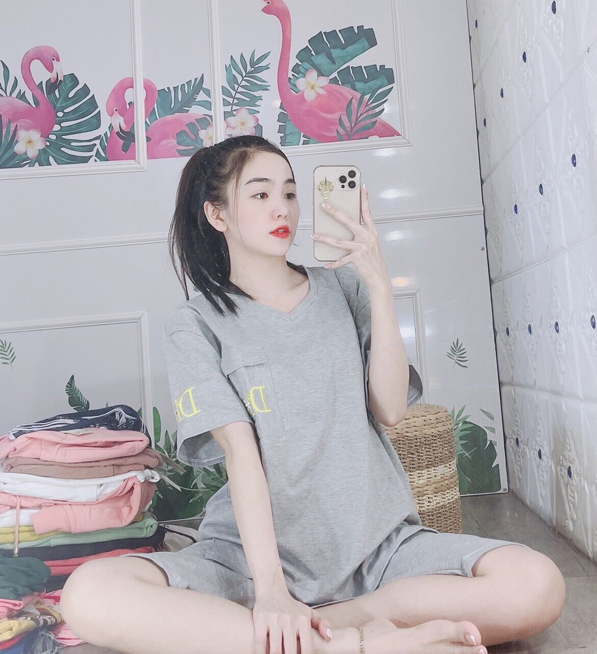 [CÓ BIGSIZE TỚI 85KG] Set bộ thun, đồ bộ thun nữ thêu mặc nhà dễ thương