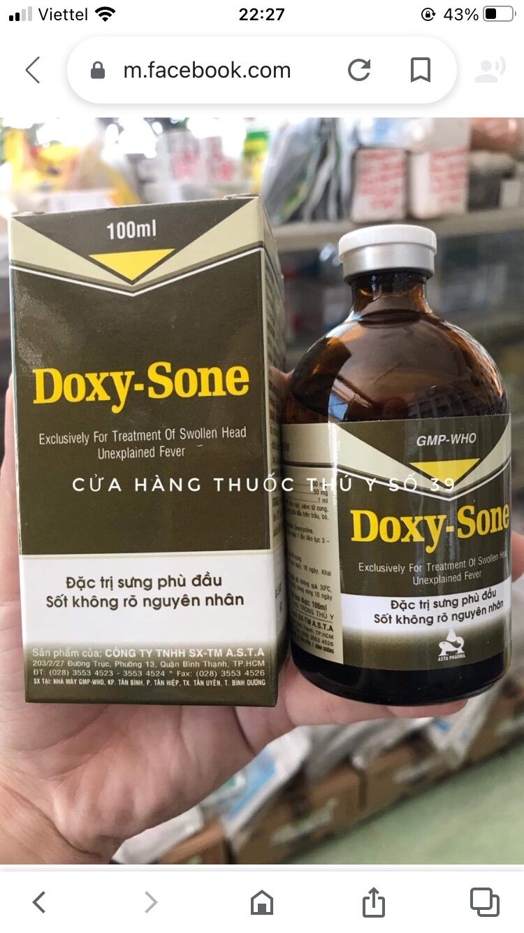 Doxy Sone sốt bỏ ăn không rõ nguyên nhân, sưng phù đầu sổ mũi chai 100ml.