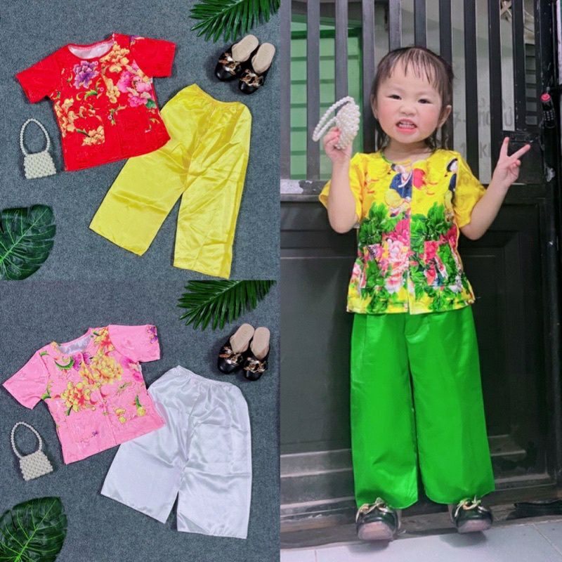 Bà ba bé gái  - Bộ Bà ba gấm mặc tết cho bé size 7ky - 27ky