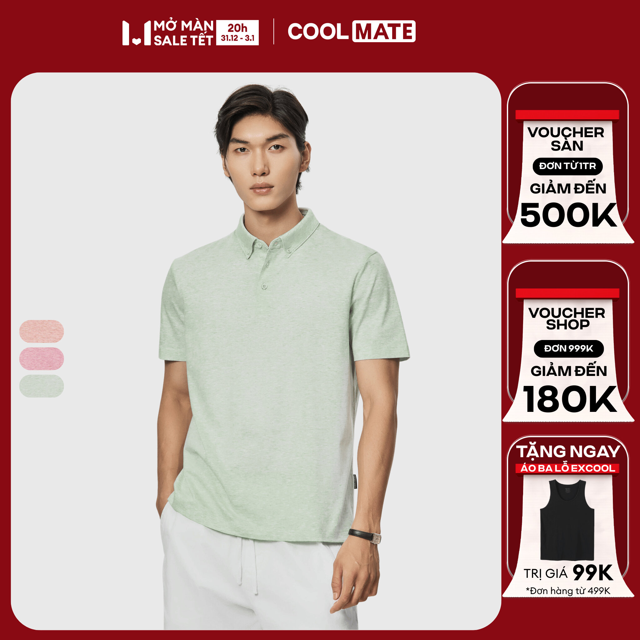   DUY NHẤT 20h 31.12-3.1 TẶNG QUÀ ĐƠN TỪ 299K Áo Polo nam Premium Cotton Linen thoải mái thấm hút tốt Coolmate 