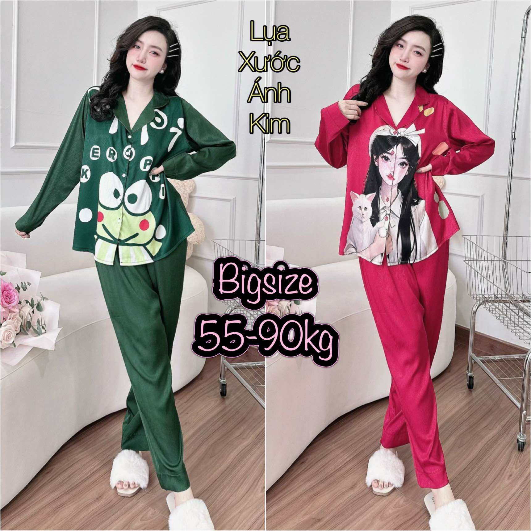 (50-90kg) Đồ bộ Lụa Xước Tiểu Thư Bigsize cao cấp