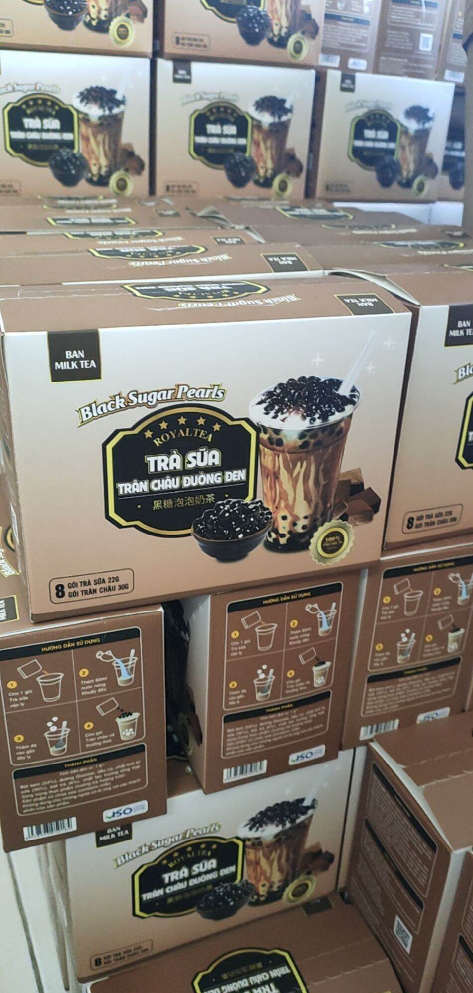trà sữa chân trâu đường đen loại to gồm 8 tép trà sữa và 8 tép trân châu