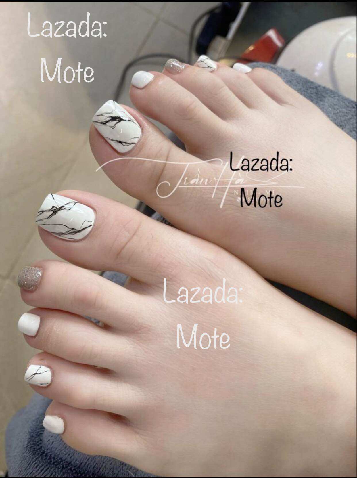 Nailbox - Móng Chân úp nails trắng thiết kế