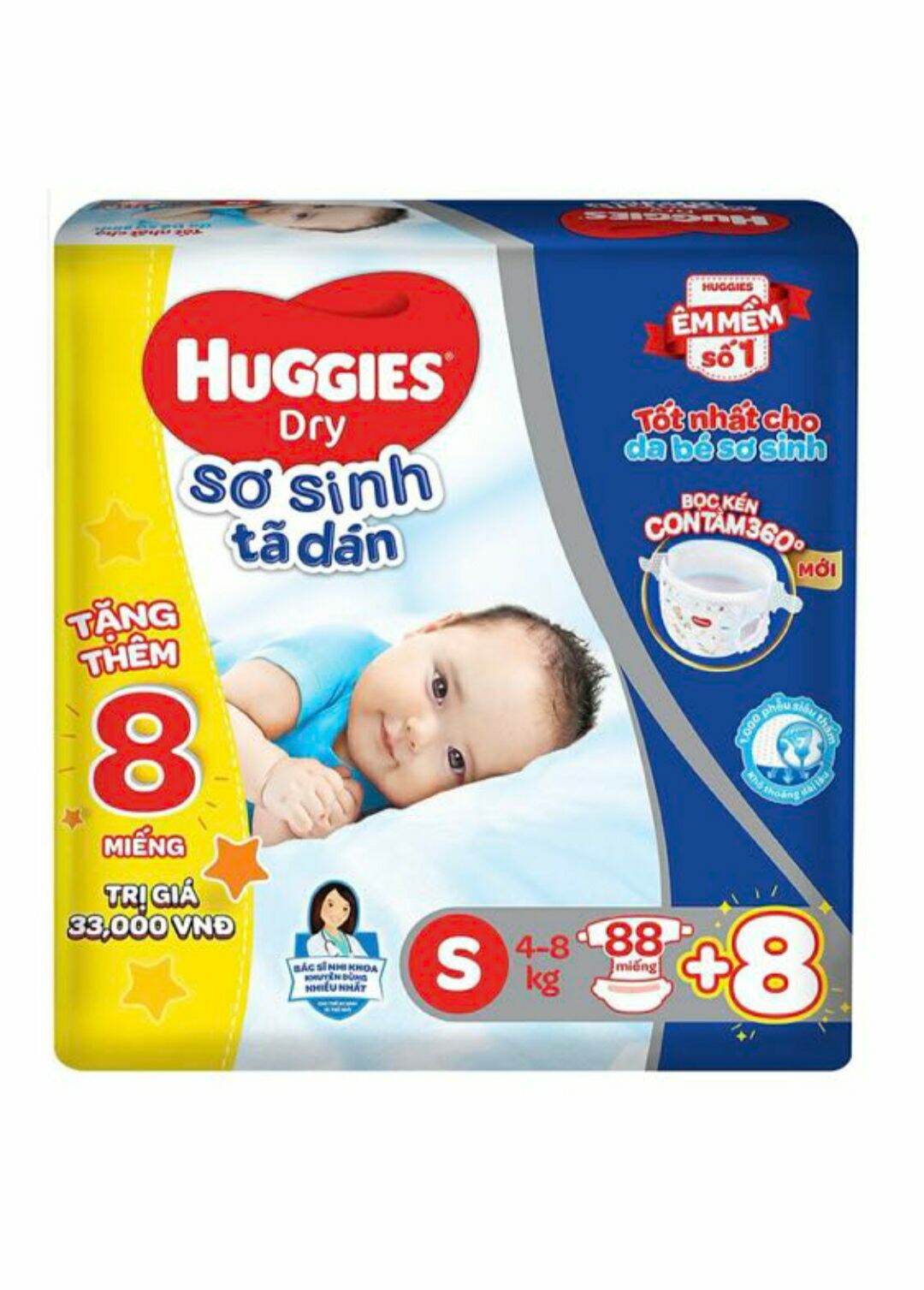 Tặng 8 miếng tã quần size s. tã bỉm dán sơ sinh huggies s 88 miếng. date 2024