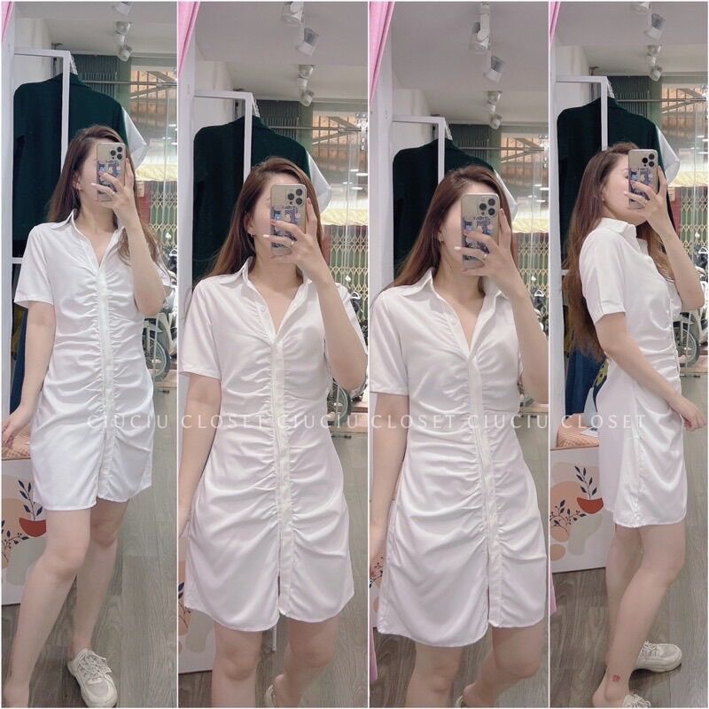 (SHOP TÁO ĐỎ BIGSIZE 50kg đến 90kg) đầm nữ dáng A sơ mi cài nút
