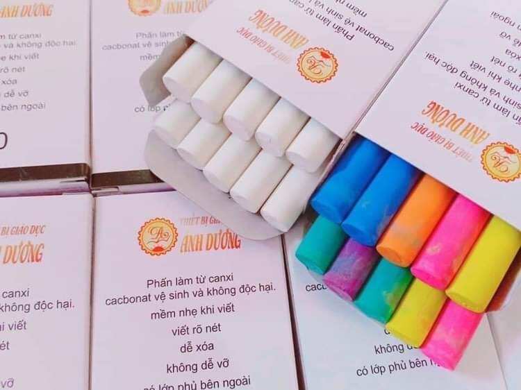 Phấn viết bảng thanh đậm Ánh Dương (Trắng và màu) tròn đều
